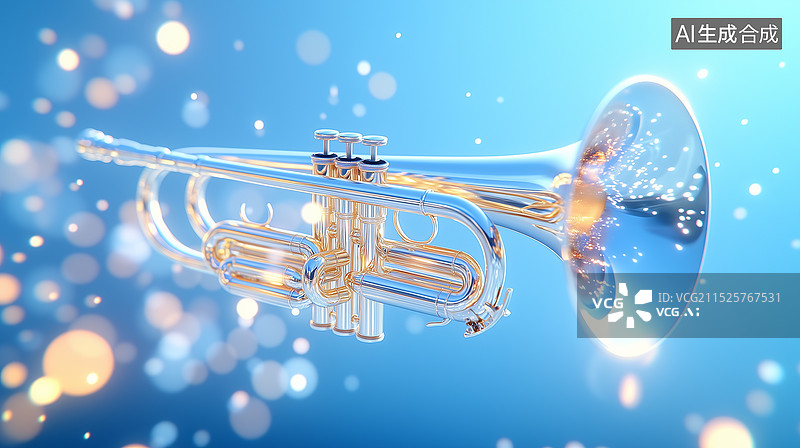 【AI数字艺术】3D乐器小号插图图片素材