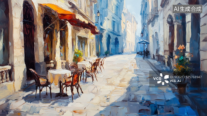 【AI数字艺术】印象派油画风欧洲街道背景图片素材