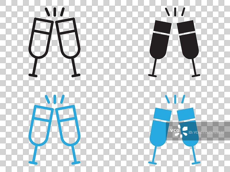 香槟祝酒图标黑白轮廓符号图片素材