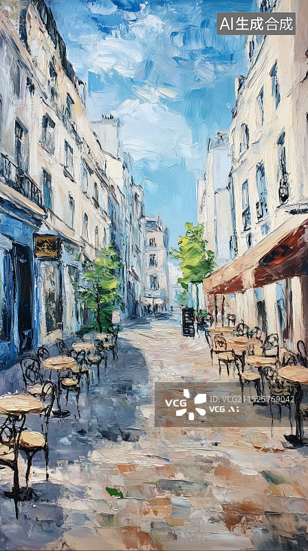 【AI数字艺术】印象派油画风欧洲街道背景图片素材