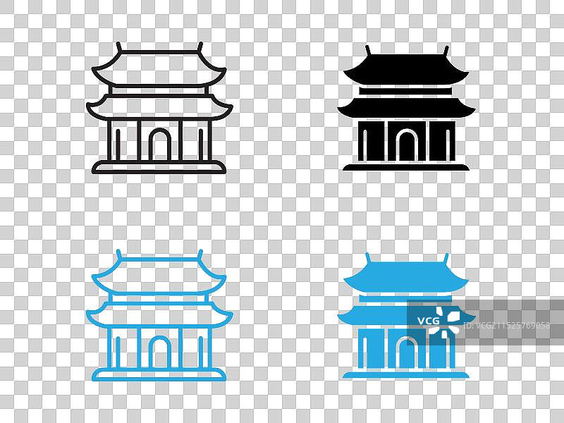 中国寺庙黑白轮廓图标图片素材
