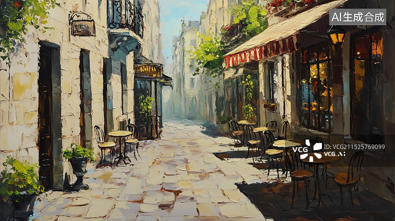 【AI数字艺术】印象派油画风欧洲街道背景图片素材