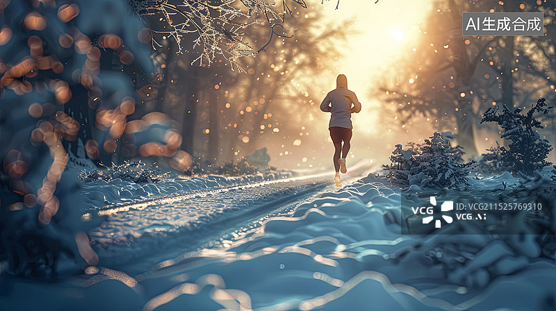 【AI数字艺术】一个人在雪地跑步图片素材