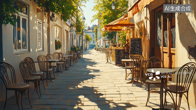 【AI数字艺术】印象派油画风欧洲街道背景图片素材