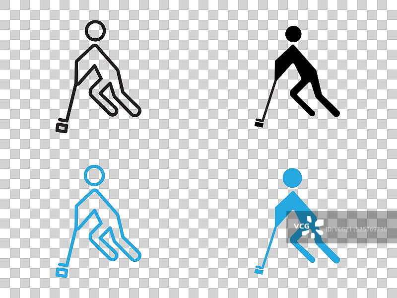 曲棍球运动员图标黑白轮廓标志图片素材