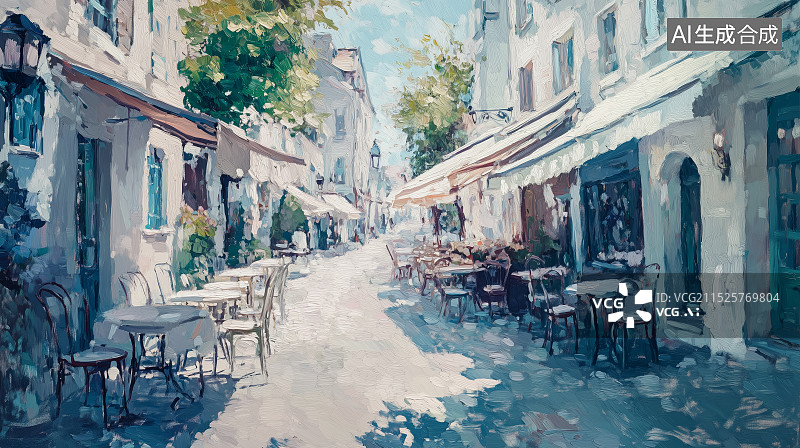 【AI数字艺术】印象派油画风欧洲街道背景图片素材