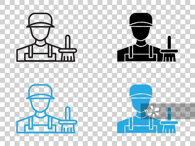 清洁工黑白轮廓图标图片素材