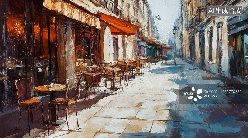 【AI数字艺术】印象派油画风欧洲街道背景图片素材