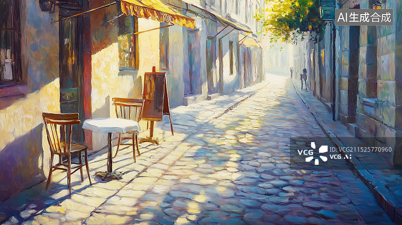 【AI数字艺术】印象派油画风欧洲街道背景图片素材