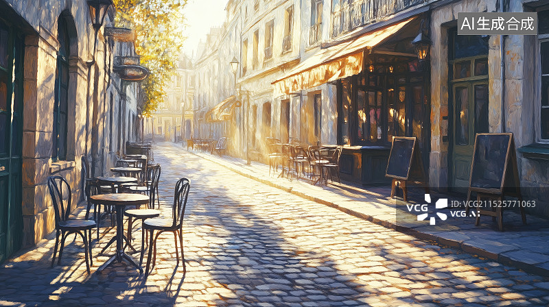 【AI数字艺术】印象派油画风欧洲街道背景图片素材