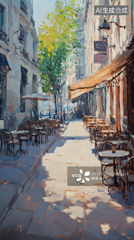 【AI数字艺术】印象派油画风欧洲街道背景图片素材