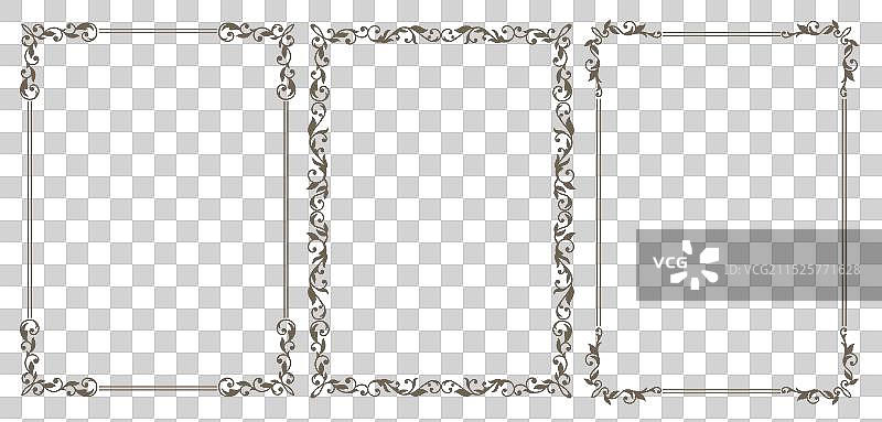 带树叶和卷发的复古框架套装图片素材