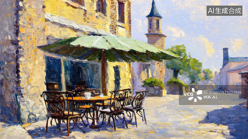 【AI数字艺术】印象派油画风欧洲街道背景图片素材
