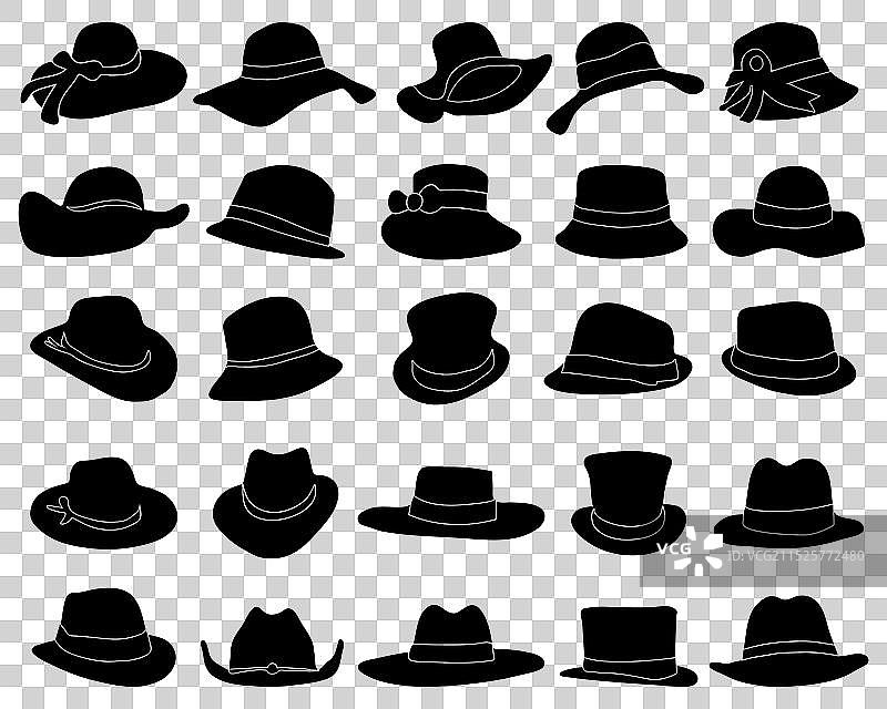 男女帽子和帽子的轮廓剪影图片素材