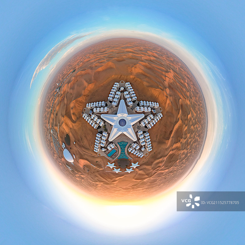 宁夏回族自治区中卫市沙坡头区迎水桥镇网红沙漠星星酒店白昼夜晚航拍风景图片素材