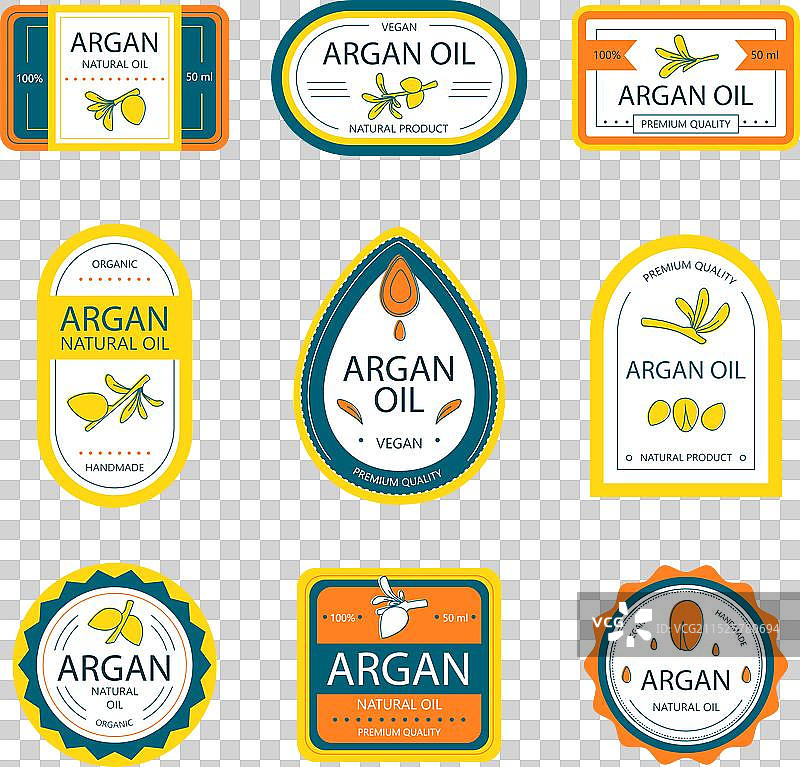 扁平风格有机摩洛哥坚果油徽章合集图片素材