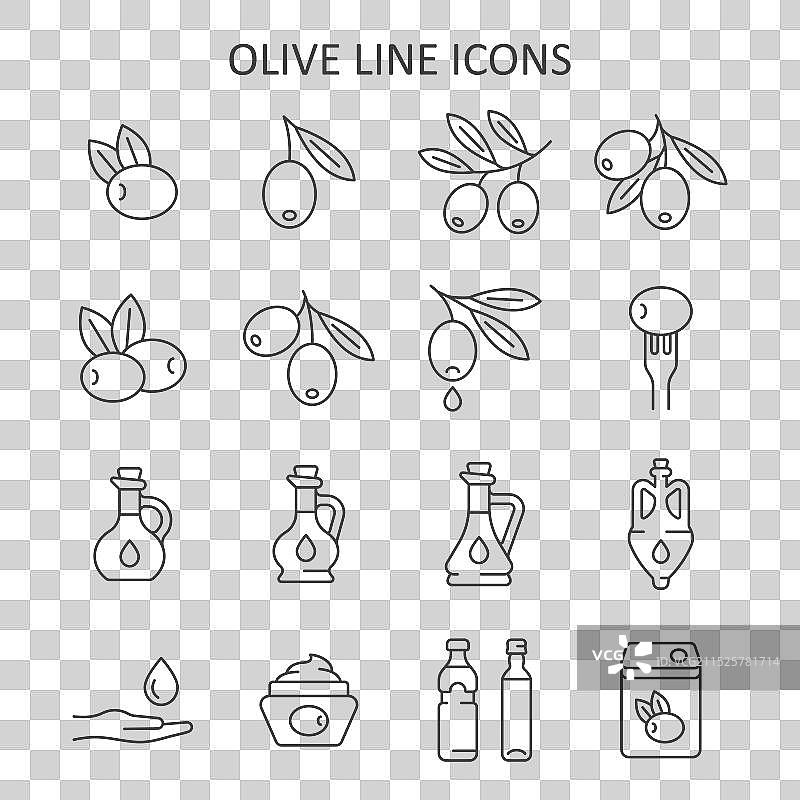 带橄榄的橄榄油线性图标集图片素材