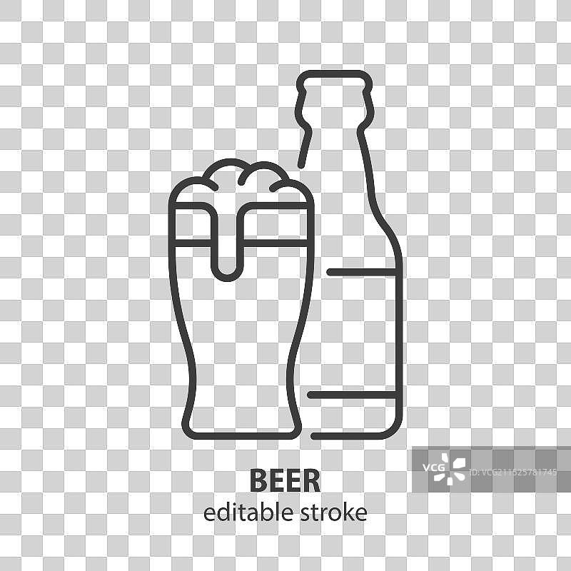 带酒瓶线条图标的啤酒杯图片素材