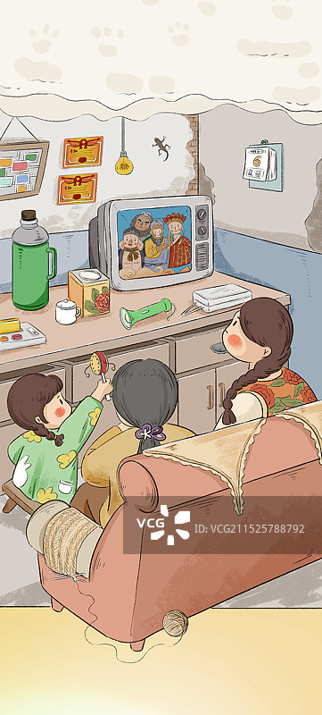 怀旧复古80年代生活场景插画图片素材