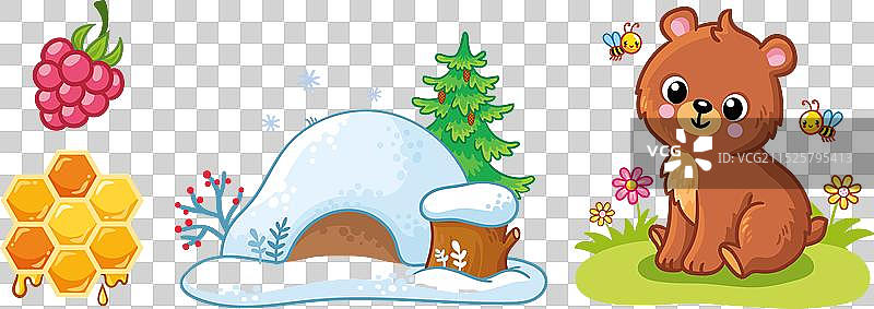 可爱熊形象：熊穴与蜂蜜图片素材