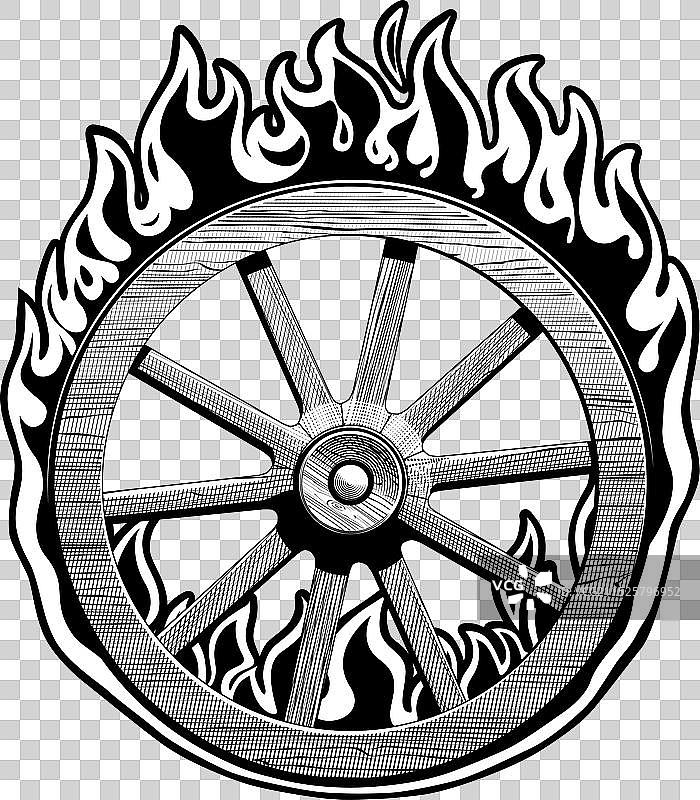 燃烧的木制车轮图片素材