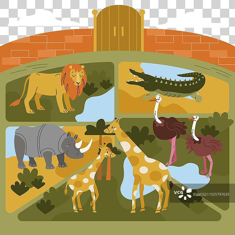 手绘动物园地图图片素材
