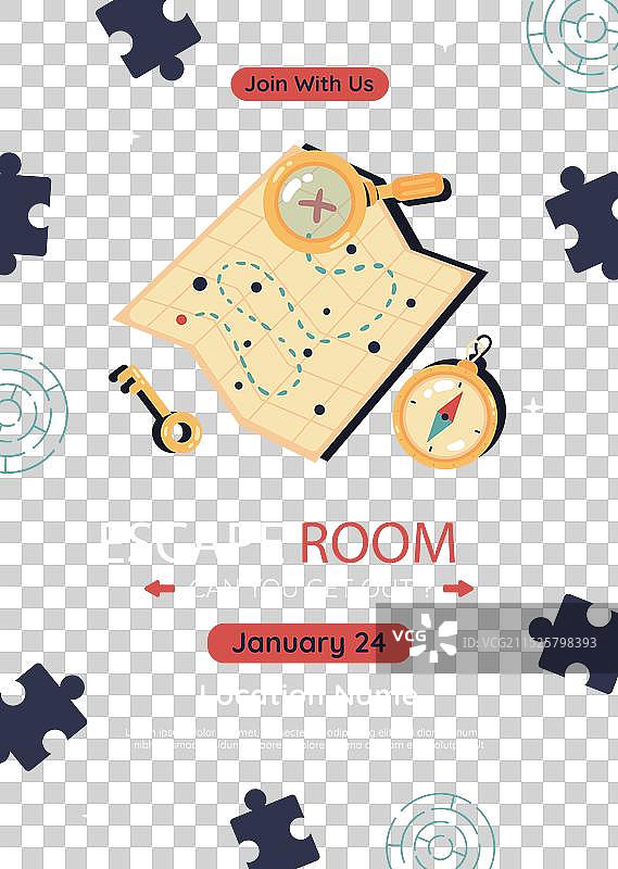 手绘密室逃脱邀请函图片素材