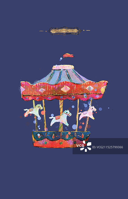 可爱手绘儿童插画：游乐园之旋转木马图片素材