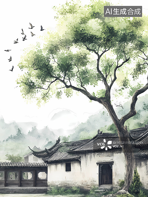 【AI数字艺术】春眠不觉晓，处处闻啼鸟图片素材