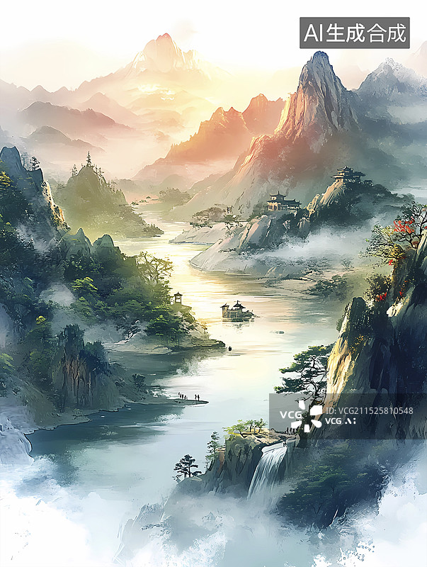 【AI数字艺术】白日依山尽，黄河入海流图片素材