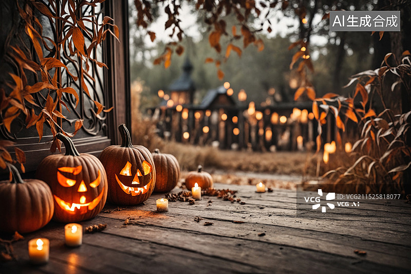 【AI数字艺术】万圣节南瓜灯与烛光营造神秘氛围图片素材