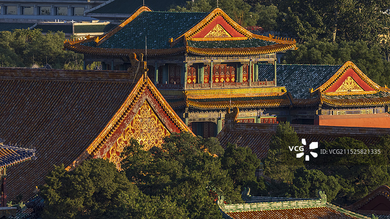 霜降时节登景山俯瞰夕照紫禁城金瓦红墙图片素材