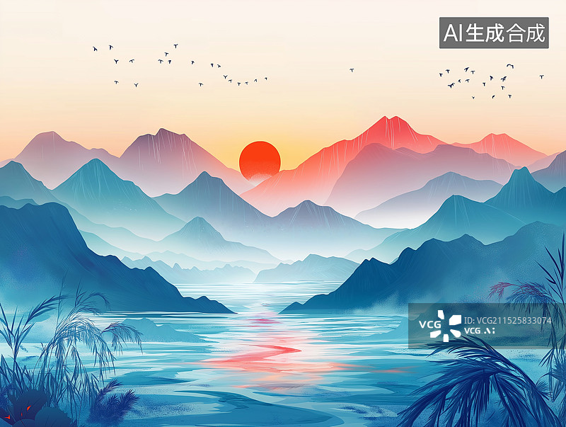 【AI数字艺术】白日依山尽，黄河入海流图片素材