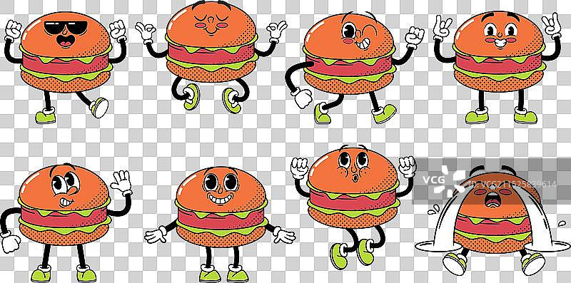 异想天开的复古卡通汉堡角色图片素材