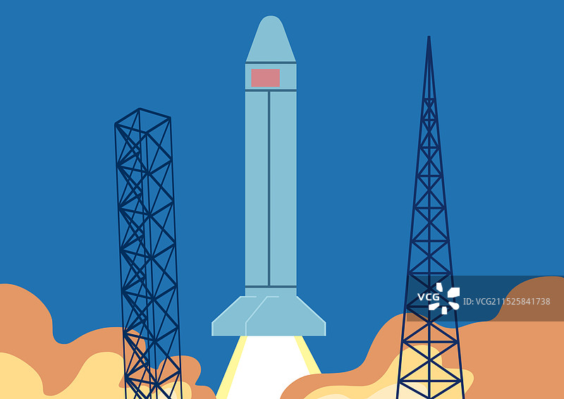 航空航天神舟飞船宇宙空间外太空探索科技经济实力发射台火箭宣传资讯卡通插画图片素材