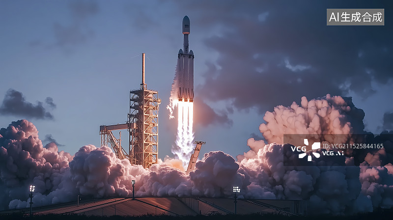 【AI数字艺术】火箭发射升空插画图片素材