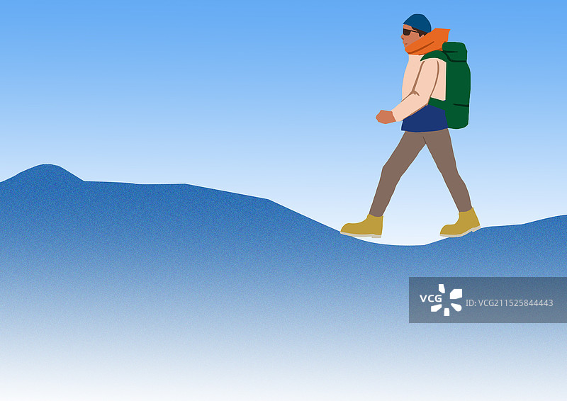 户外锻炼强身健体登山爬山冒险探险旅游旅游背包客单人游客行走资讯卡通插画图片素材