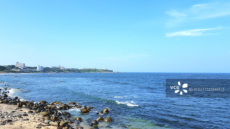 日本千叶县铫子市，从酉明浦眺望犬吠埼灯塔图片素材