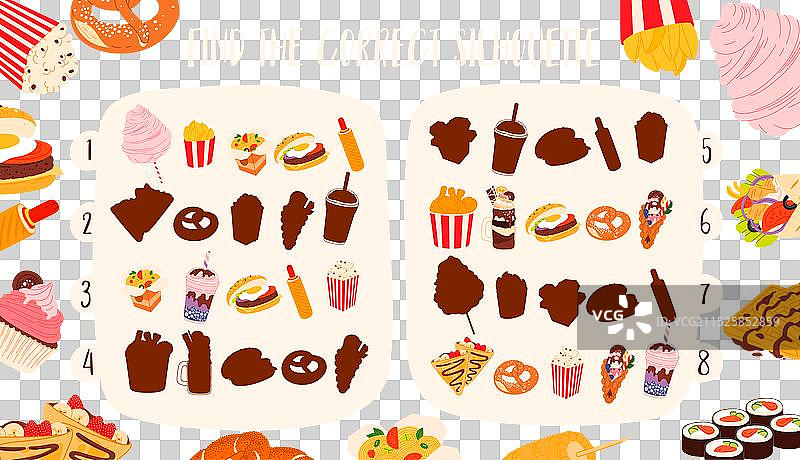 寻找快餐甜点游戏的正确轮廓图片素材