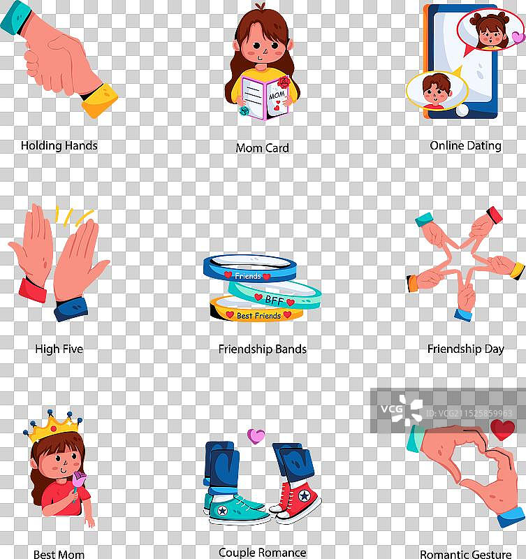 友谊与母亲节扁平图标合集图片素材