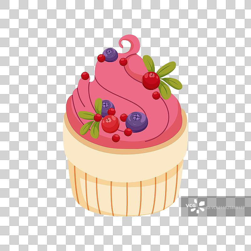 用浆果装饰的节日纸杯蛋糕图片素材