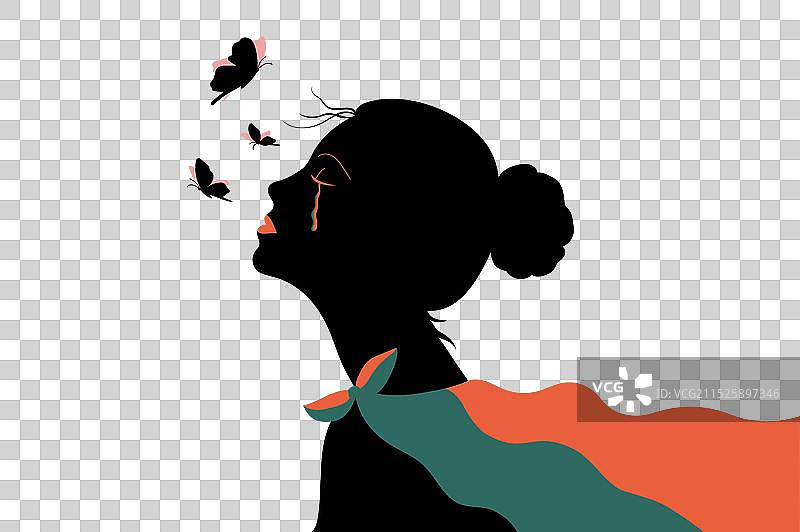 手持乌克兰国旗的女孩剪影图片素材