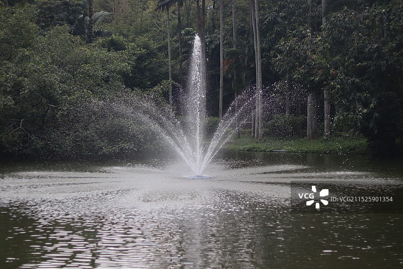 湖中喷泉水景图片素材
