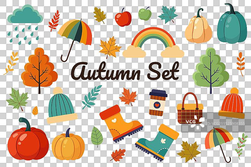 简约扁平风格秋季元素合集图片素材