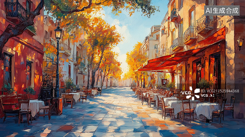 【AI数字艺术】欧洲街道油画图片素材