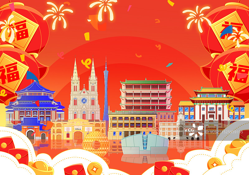 国潮风广州广东新年五一国庆背景图片素材