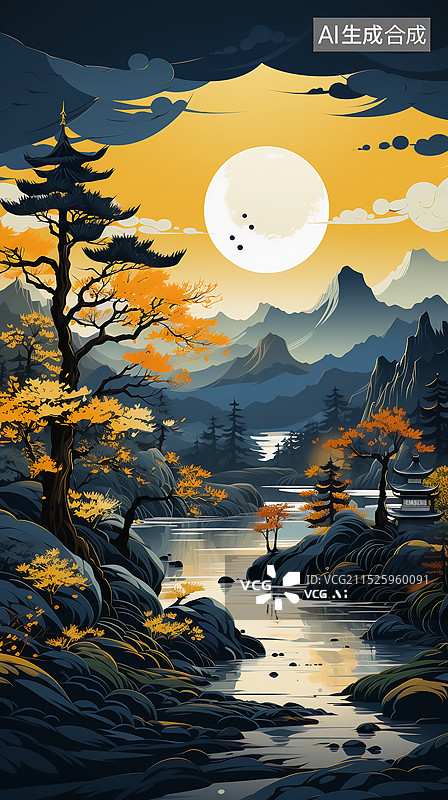 【AI数字艺术】秋天自然风景插画图片素材