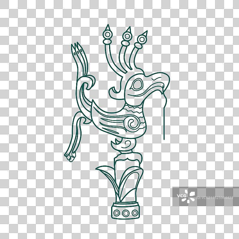 三星堆青铜太阳鸟插画线条元素图片素材