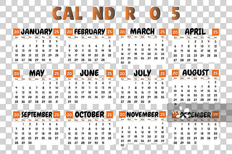 2025年从星期天开始的日历图片素材