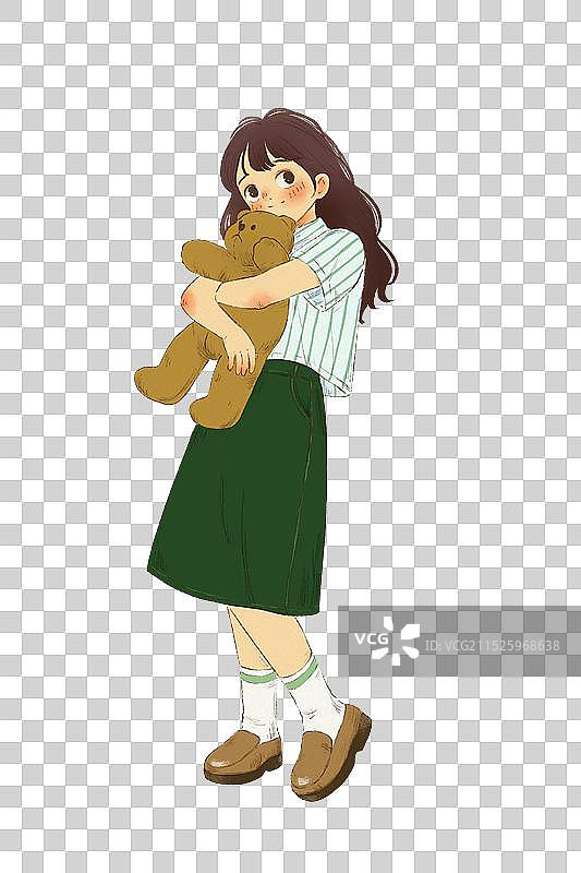 抱小熊的女孩图片素材